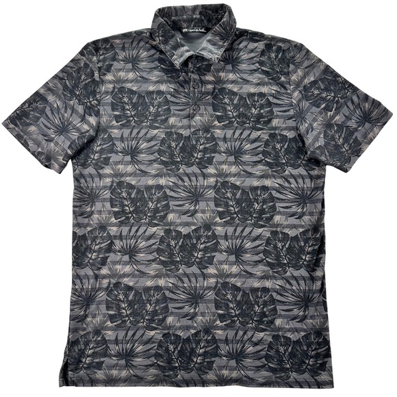 Travis Mathew Other - Travis Mathew Mens Gray Black Tropical Leaf Stripe Polo Shirt Size Medium Golf